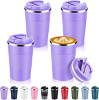 Volhoply 13 oz Stainless Steel Insulated Travel Coffee Mug with Fip Lid Bulk 4 Pack,Reusable Double Wall Vacuum Metal Coffee Cup,Portable Leak Proof Thermal Tumbler for Hot & Cold Drinks(Purple,4)