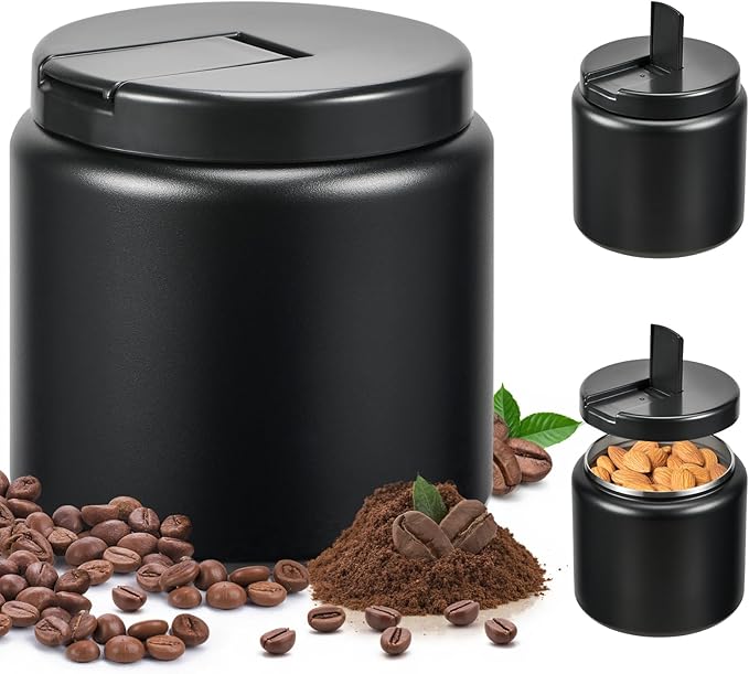 Coffee Canister, Premium Large Stainless Steel Insulated Vacuum Coffee Bean Storage Container Travel Jar, Kitchen Food Airtight Coffee Grounds Container for Tea, Sugar, Flour (26oz-Black)
