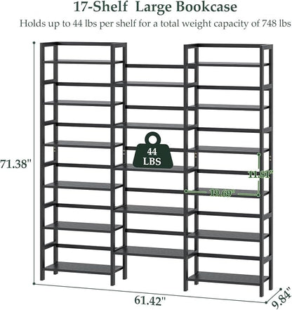 Homykic Bamboo Bookshelf, 71” Tall Triple Wide Bookcase - Image 3