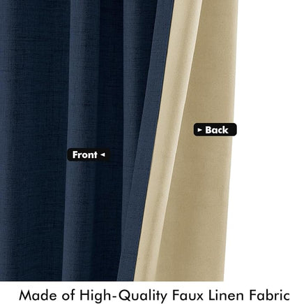 MIULEE 100% Blackout Linen Curtains 42 x 90 Inch Midnight Blue 2 Panels | - Image 6