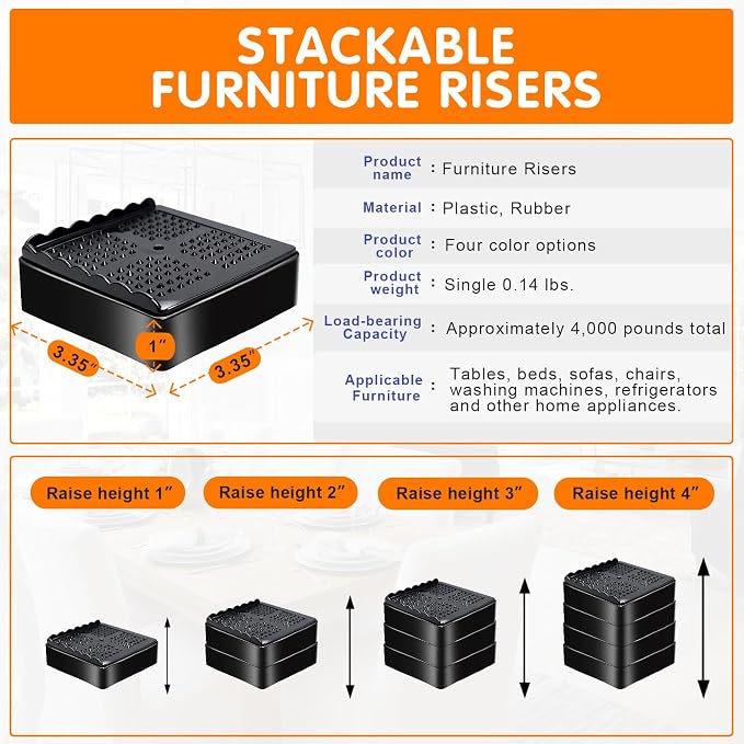 shouwuhho Furniture Risers, 16 Pack Bed Risers - Image 2