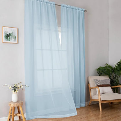Sheer Curtains 96 inches Long for Bedroom Living Room, Solid Light Filtering - Image 2