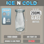 6.76 oz / 200ml Vintage Glass Bottle with Leakproof Clear Lid, Reusable & Eco-Friendly – Ideal for Milk, Juices, Smoothies, Infused Water, BPA-Free Glass Bottle (72-Pack)