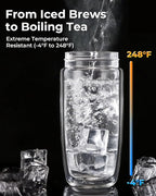 MagnaDrop Tea Tumbler – Double Wall Glass Tea Infuser Cup with Magnetic Steep Control & Bead Switch, Leakproof Travel Mug for Loose Leaf, 12.5oz