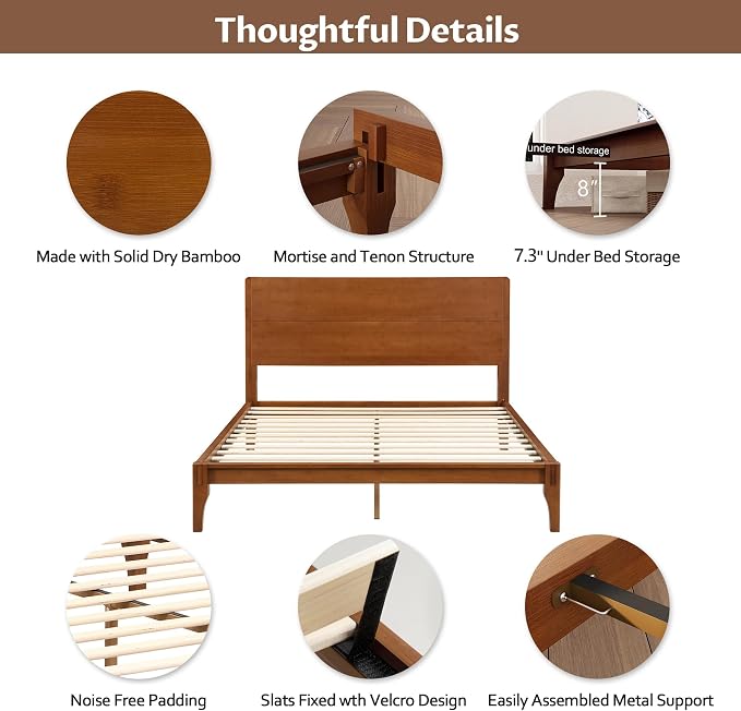 Merax King Size Bamboo Platform Bed, Mid-Century Modern Bed Frame - Image 5
