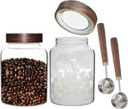 Glass Coffee Jars Spice Jar Round Storage Canister with Wooden Lid Clear Glass Food Jar for Pantry Sugar Tea Coffee Bean Spice Nuts Cookies Bath Salts (1800ml/60oz-2PACK（with spoon))