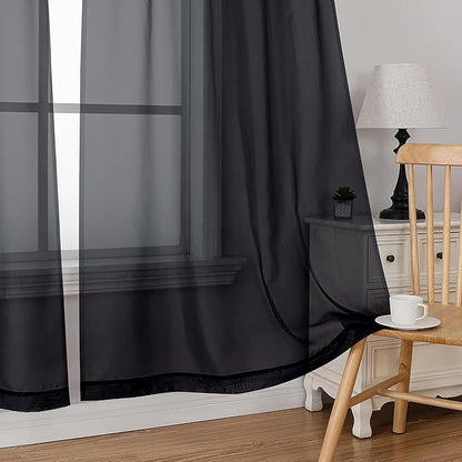 Simplebrand Black Sheer Kitchen Cafe Curtains - Image 3