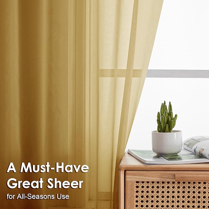 Gold Sheer Curtains 72 Inches Long 2 Panels - Image 2