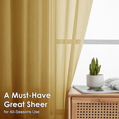 Gold Sheer Curtains 72 Inches Long 2 Panels - Image 2