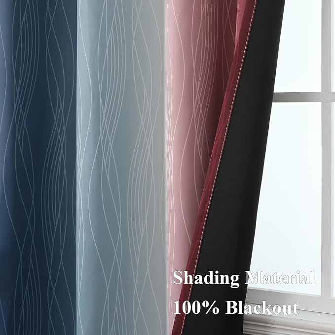 Navy Blue and Burgundy Red Ombre Blackout Bedroom Curtains 108 Inches Long | - Image 5