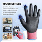 KAYGO Safety Work Gloves PU Coated for Men and Women- KG11PB,12 Pairs,Seamless Knit Glove with Two Fingers Touchscreen,Ideal for General Duty Work (L,Pink)