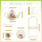 20-Pieces Porcelain Tea Sets For Women, Tea Set For Adult with Golden Metal Rack,Tea Gift Sets for Home&Party(013)