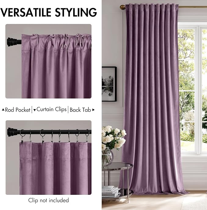 MIULEE Lavender Velvet Curtains 52x108 inches Luxury Blackout Curtains | - Image 2
