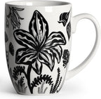 16oz Black and White Boho Floral Mug - Unique Coffee Mugs and Tea Cup, Novelty Ceramic Cups Gifts for Women and Men.