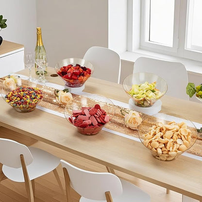 BESTVIP 54oz Clear with Gold Glitter Serving Bowls for Party - 12 Pack Angled Disposable Serving Bowls for Chips, Snacks, Fruit, Salad - Decorative Catering Bowls for Daily Use,Halloween, Christmas