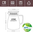 CNGLASS One-Touch Glass Teapot, 27oz(800ml) Glass Tea Kettle with Stainless Steel Filter Lid, Stovetop Safe Loose Leaf Tea Maker