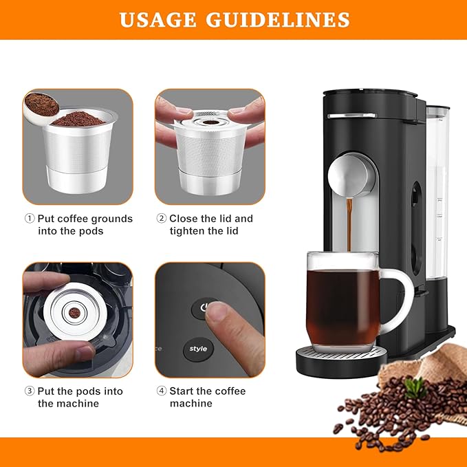 Reusable Stainless Steel K Cups Compatible with Ninja Pods and Grounds Coffee Maker Dual Brew CFP101 & Ninja Single-Serve PB051/PB041, Reusable Coffee Filter Pods Accessories (2 Pack)