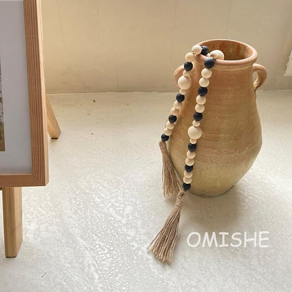 OMISHE Wood Bead Garland with Tassels 61 Inches, Boho Farmhouse Wooden - Image 3