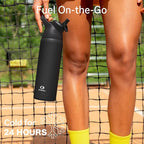 Insulated Water Bottle with Straw - Encool Stainless Steel Water Bottle, Reusable Leakproof and BPA-Free for Sports, Travel, Cold for 24 Hours, 32 oz, Black Night