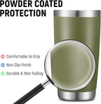 COMOOO 20oz Double Wall Vacuum Insulated Travel Mug, Stainless Steel Tumbler with Lid and Straw Durable Powder Coated Insulated Coffee Cup for Cold & Hot Drinks（Army Green, 6 Pack）