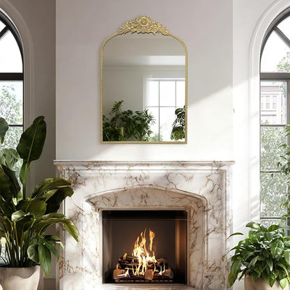 Arch Antique Gold Mirror, 24x36inch Baroque Style Vintage Metal Frame Wall - Image 5