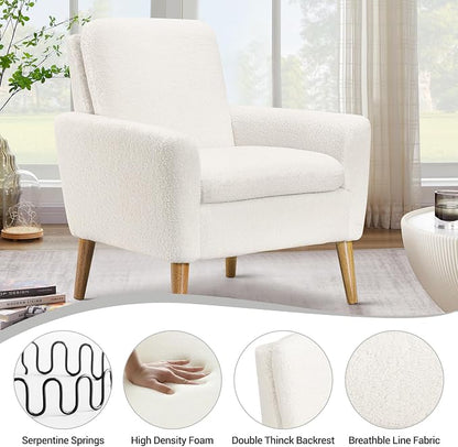 White Accent Chair Set of 2 for Living Room, Fluffy Comfy Reading Leisure - Image 3