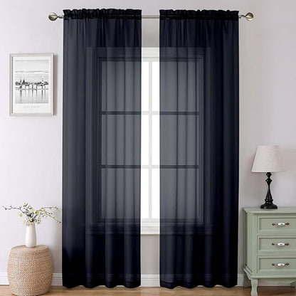 Black Sheer Curtains 90 Inches Long 2 Panels Set, Privacy Voile Light Filtering by Lecloud