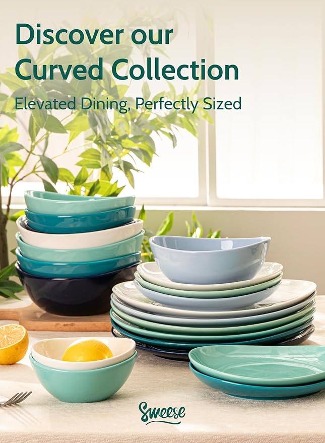 Sweese 18 oz Medium Porcelain Bowls - Set of 6 Shade of Blue Colored Serving Bowls for Soup, Salad, Pasta & Snacks