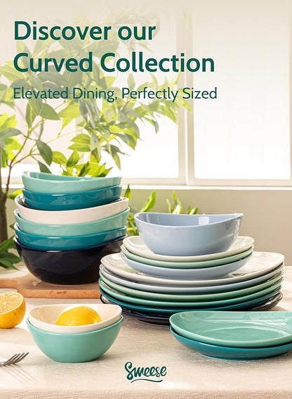 Sweese 18 oz Medium Porcelain Bowls - Set of 6 Shade of Blue Colored Serving Bowls for Soup, Salad, Pasta & Snacks