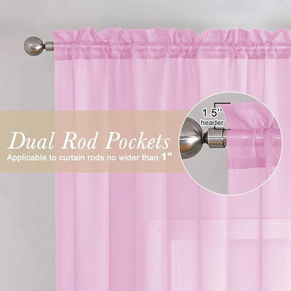 Light Pink Sheer Curtains 90 Inches Long 2 Panels Set, Dual Rod Pocket Living - Image 6