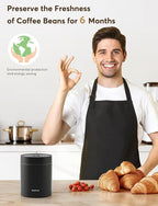 OUTPEAK Neo 2025 Kilo Auto Vacuum Coffee Canister, 1.5L Capacity for 17.6oz of Coffee Beans, One-Button Operation, Stainless Steel Coffee Storage Container with Scoop (Barista Champion's Choice)