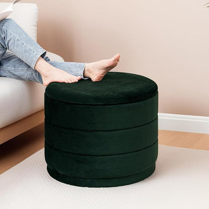 23" Upholstered Round Velvet Ottoman - Image 5