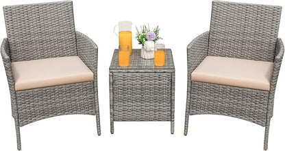 Greesum 3 Pieces Patio Furniture Sets Outdoor PE Rattan Wicker Chairs by BuynowfromGreesum