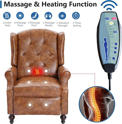 Wingback Recliner Chair with Massage and Heat Tufted PU Leather Push Back - Image 3