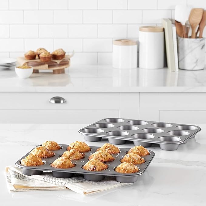 Nonstick Muffin Top Pan Set, 12-Cup, 13.5 x 10.2 inches, 2-Pack, Black