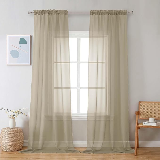 Chyhomenyc Taupe Sheer Curtains 108 Inches Long by Chyhomenyc