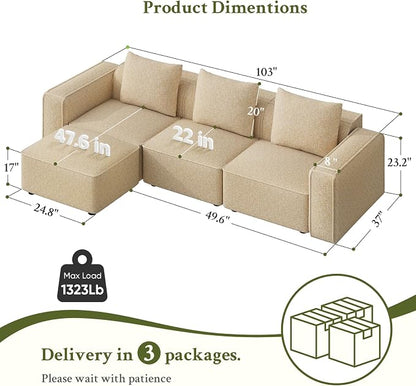 Welzona 103" Modular Sectional Sofa, Minimalist Comfy Cloud Couch Sectional - Image 2