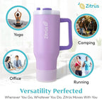 40 oz Tumbler with Handle and Straw | Leak Proof Insulated Stainless Steel Water Bottle Travel Mug Fits in Cup Holder | Keeps Cold Hot | Gifts for Women Men Him Her (Violet, 40 oz)