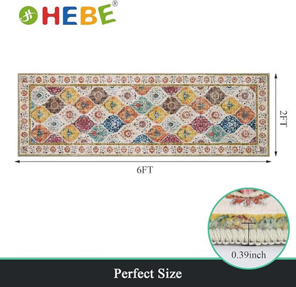 HEBE Hallway Runner Rug 2'x6', Washable Non Slip Kitchen Rug Runner | Soft Boho - Image 2
