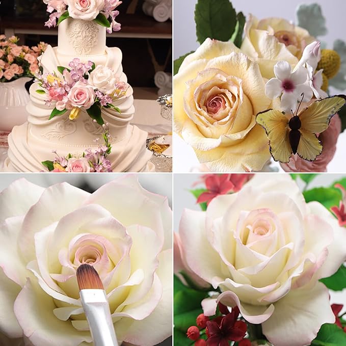 KALAIEN 31Pcs Austin Rose Cutter Set Rose Petals Silicone Fondant Mould Veining Petal Sugar Flower Making Tool