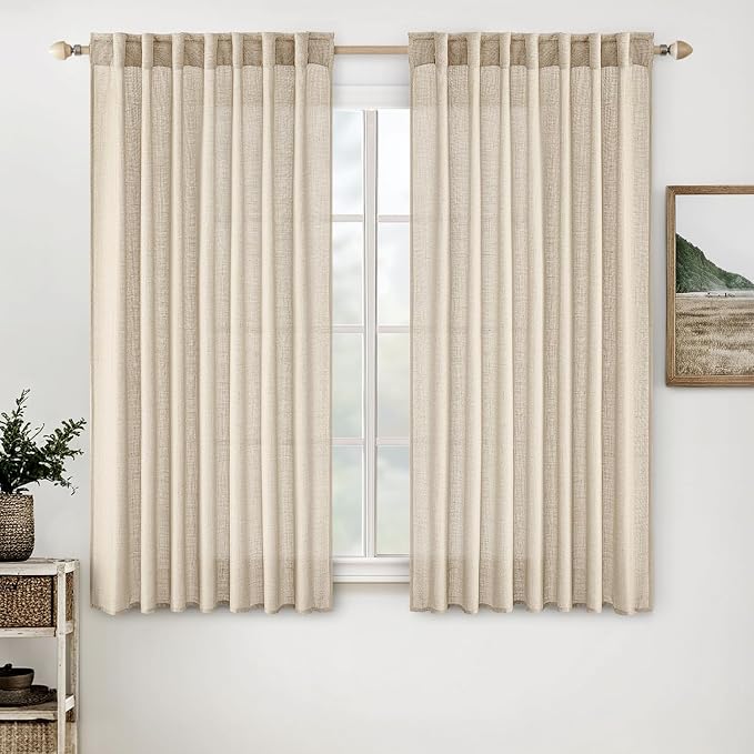 MIULEE Light Taupe Linen Curtains 52x45 Inch 2 Panels by MIULEE