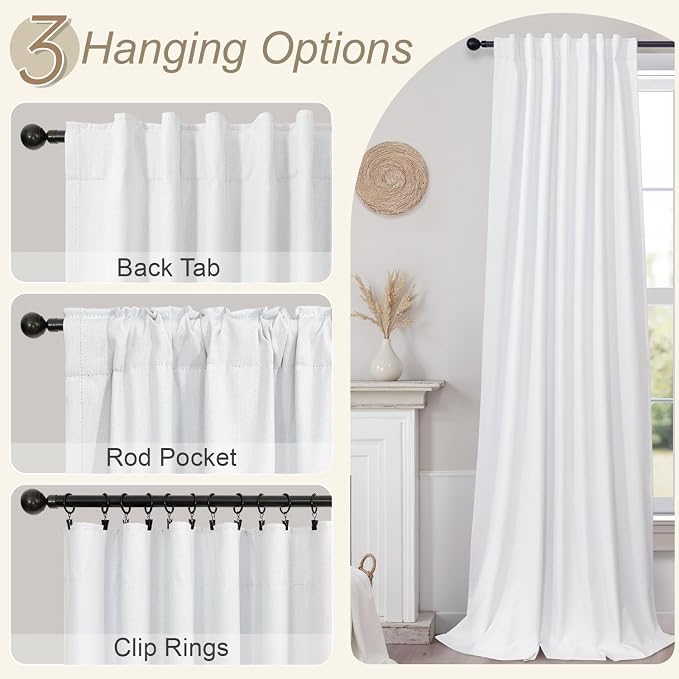 Sliding Glass Door Curtains 98 Inches Long 100% Blackout White Curtains - Image 6