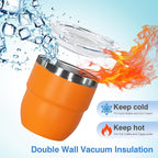4oz Stackable Cup, Vacuum Insulated Espresso Cup Set of 2, Espresso Shot Glass for Coffee, Double Wall Stainless Steel Mini Tumbler Shot Glasses with Straw and Lid (A-orange2P, 4oz)