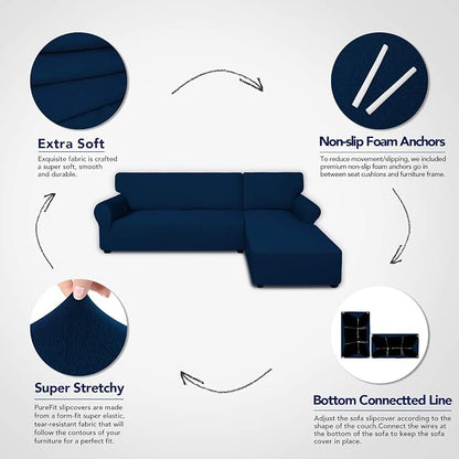 PureFit Stretch Sectional Couch Covers 2 pcs Non Slip L Shape Sofa Cover | - Image 3