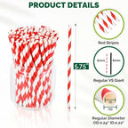 [500 Counts] Chunspak 5.75 inch Disposable Red White Striped Small Paper Straws for Cocktail, Coffee and Short Drinks - Eco-friendly