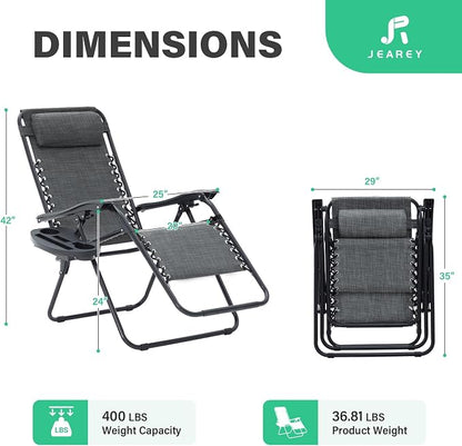 JEAREY Oversized Zero Gravity Lounge Chairs Set of 2, Adjustable Steel Mesh - Image 3