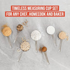 Chef Pomodoro Stainless Steel Measuring Cup Set, Nested and Stackable with 7 Pieces, Sturdy Extra-long Handles with Lasered Markings and Sorting Ring, Metal Kitchen Spoons for Wet and Dry Ingredients