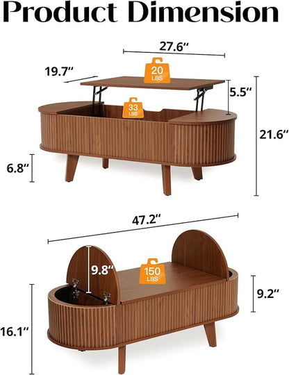 Fluted Oval Lift Top Coffee Table - Image 3