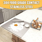 Stainless Steel Chopping Board Extra Large Cutting Board with Lip Stove Top Pastry Board Kneading Board Baking Board with Rolling Pin for Meat Vegetables Fruits Cheese Bread,31.5x 22.8 Inch