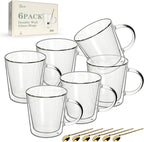 LIBWYS 12oz Double Wall Glass Coffee Mugs, Cappuccino Latte Tea Cups with Handle, Heat Resistant Borosilicate Insulated Clear Glasses (Set of 6)